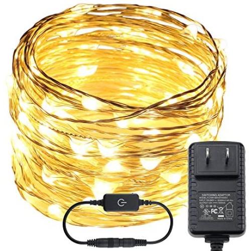 RUICHEN Dimmable Fairy Lights Plug in, 33 Ft 100 LED Starry String Lights with Touch Dimmer, Waterproof Silver Wire Twinkle Lights for Bedroom Patio Wedding Party Christmas (Warm White)