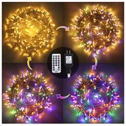 Ollny Outdoor String Lights 262FT 640 LED Christmas Fairy Twinkle Lights Warm White & Multi-Color Changing with Remote 11 Modes Plug in Waterproof Lights for Wall Wedding Party Halloween Decorations