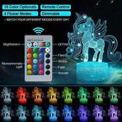 Unicorn Night Light for Kids, 3D Illusion Lamp 16 Colors Changing with Remote, Birthday and Holiday Gift for Children Girls (Unicorn4)