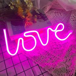 Protecu Love Neon Sign, 3 AA Battery/USB Powered Neon Lights LED Signs for Bedroom Neon Signs for Wall Decor, Neon Light Sign for Birthday, Party, Kids/Girls Room, Christmas, New Year Decor (Pink)