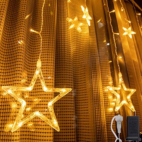 AWQ 12 Stars 138 LEDs Fairy Lights Star String Lights Star Curtain Lights 8 Modes for Christmas Wedding Home Garden Bedroom Indoor Outdoor Decor