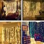 AMARS Curtain Lights 6.5ft x 6.5ft Warm White Backdrop LED Window Fairy String Lights Battery Operated with 8 Modes Remote Control Timer for Bedroom Wedding Party Christmas Indoor Outdoor