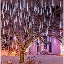 Joiedomi Christmas Meteor Shower Lights Falling Rain Drop Icicle String Lights 288 LEDs 8 Tube 30cm White, for Halloween Christmas Holiday Party Home Patio Outdoor Decoration (1)