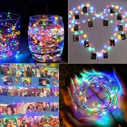 Photo Clips String Lights 33 Feet 100 LEDs Fairy String Lights Battery Operated with 60 Clear Clips for Hanging Pictures with Timer and 8 Lighting Modes for Bedroom Wall Decoration (Multicolored)