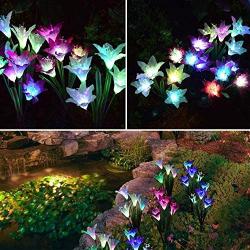 Wohome Outdoor Solar Garden Stake Lights,4 Pack Solar Powered Lights with 16 Lily Flower, Multi-Color Changing LED Solar Landscape Lighting Light for Garden, Patio