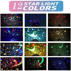 Star Night Light for Kids, 12 Color Changing Lights Modes with USB Cable, 360°Rotating Moon Star Projector Desk Lamp for Bedroom Party Decor & Girls Birthday Gift