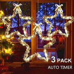 MAOYUE Christmas Window Lights 3 Pack Christmas Star Lights with Snow Pine Leaves Battery Operated Christmas Lights for Outdoor Christmas Decorations, Window, Indoor, Door, Porch, Party, Warm White