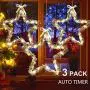 MAOYUE Christmas Window Lights 3 Pack Christmas Star Lights with Snow Pine Leaves Battery Operated Christmas Lights for Outdoor Christmas Decorations, Window, Indoor, Door, Porch, Party, Warm White