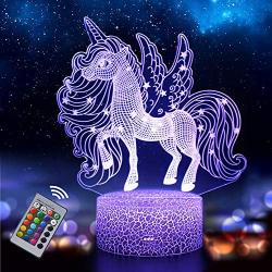 Unicorn Night Light for Kids, 3D Illusion Lamp 16 Colors Changing with Remote, Birthday and Holiday Gift for Children Girls (Unicorn2)