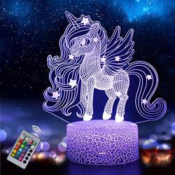 Unicorn Night Light for Kids, 3D Illusion Lamp 16 Colors Changing with Remote, Birthday and Holiday Gift for Children Girls (Unicorn4)