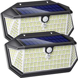 Solar Lights Outdoor 266 LED with Lights Reflector, IP65 Waterproof Solar Motion Sensor Security Lights, Wireless 3 Modes Wall Lights for Garden, Patio, Garage, Yard(2 Pack)