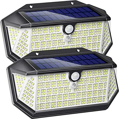 Solar Lights Outdoor 266 LED with Lights Reflector, IP65 Waterproof Solar Motion Sensor Security Lights, Wireless 3 Modes Wall Lights for Garden, Patio, Garage, Yard(2 Pack)