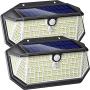 Solar Lights Outdoor 266 LED with Lights Reflector, IP65 Waterproof Solar Motion Sensor Security Lights, Wireless 3 Modes Wall Lights for Garden, Patio, Garage, Yard(2 Pack)