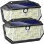 Solar Lights Outdoor 266 LED with Lights Reflector, IP65 Waterproof Solar Motion Sensor Security Lights, Wireless 3 Modes Wall Lights for Garden, Patio, Garage, Yard(2 Pack)