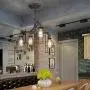 Industrial Vintage Brushed Iron Cage Chandelier - LITFAD 22'' Edison Ceiling Light Island Light Water Pipe Pendant Light with 4 Lights