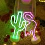 Cactus Neon Sign Night Light Lamp with Holder Base Decorative Marquee Signs Light Battery Operated Wall Decoration for Living Room Bedroom Christmas Party Supplies Kids Toys Birthday Gifts