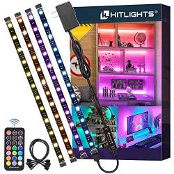 LED Strip Lights, HitLights 4 Pre-Cut 1ft/4ft Small LED Light Strips Dimmable, RGB 5050 Color Changing LED Tape Light with Remote and UL-Listed Adapter for TV Backlight, Bedroom, Cabinet Shelf Display