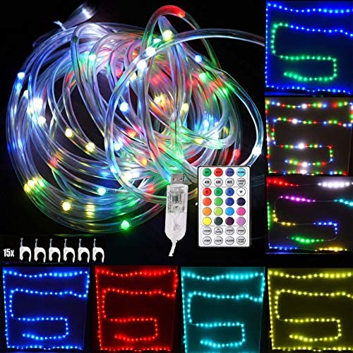 Led Rope Lights Color Changing Fairy Rope String Lights with Remote USB Powered 100 LED 30ft Dream Color Chasing Flash Lights Outdoor Christmas Waterproof for Patio Garden Tents Stairs Balcony