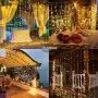 Curtain String Lights, Window Curtain Lights, 300 LED Curtain Fairy Lights, 8 Modes, 3mX3m with Hooks, Waterproof, with Remote Control Timer, for Bedroom Christmas Party Garden Decoration