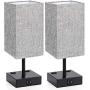 Touch Control Table Lamp, 3 Way Dimmable Bedside Desk Lamps with 2 USB Charging Ports 2 AC Outlets, Grey Fabric Shade Modern Nightlight for Bedroom Living Room, ST64 E26 LED Bulbs Included, Set of 2