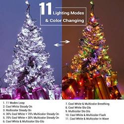 Brizled Dual Color Christmas Lights, 65.67ft 200 LED 11-Function Cool White & MultiColor Tree Lights, Dimmable 24V Safe Adapter Color Changing Outdoor Light String with Remote for Christmas Tree Party