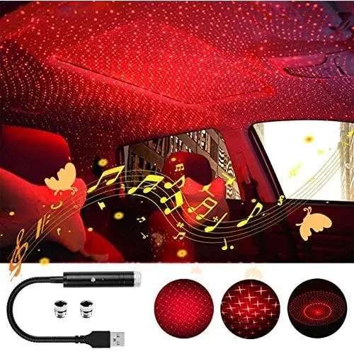 Star Projector Night Light, Booreina Sound Activated Auto Roof Interior Car Lights Romantic Starry Projector Lights Mini USB LED Night Light for Ceiling, Car, Wedding, Celebration and Party Decoration
