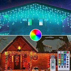 Ke yu 100 LED Christmas Icicle Lights Outdoor, Color Changing String Lights with USB Plug in and Remote Control, 16 Color 4 Lighting Modes, Christmas Decorations for Patio, Yard, Garden Decor…