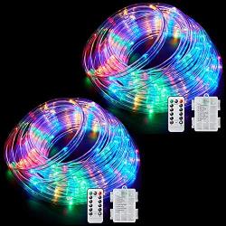 Ambaret LED Rope Lights Twinkle Battery Operated String Lights 40Ft 120 LED Fairy Light, 8 Color Changing Waterproof Strip Light for Bedroom Garden Outdoor Party Decoration (Multi-Color 2 Pack)