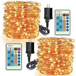 LED Decorative Fairy String Lights - Moobibear 99ft 300 LEDs Dimmable Outdoor/Indoor Starry String Lights, Warm White Copper Lights with Remote Control for Garden Room Patio Party Christmas,2Pack