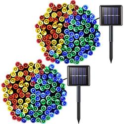 JMEXSUSS 2 Pack Solar String Light 200LED 75.5ft 8 Modes Solar Christmas Lights Waterproof for Gardens, Wedding, Party, Christmas Tree,Halloween,Homes,Xmas,Gifts,Outdoors (200LED-Multicolor-2Pack)