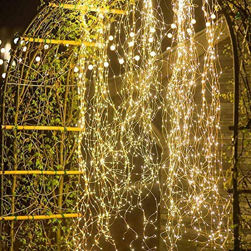 Solar String Lights Outdoor 11 Strands 220 LEDs Branch Copper Christmas Tree Lights Twinkle Starry Fairy Lights Waterproof for Garden Wedding Party Decoration (Warm White)