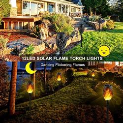 Staaricc 10Pack-12LED Solar Lights Outdoor, Solar Tiki Torches with Flickering Flame for Halloween&Christmas, Waterproof Festive Decoration&Romantic Landscape Lights for Garden Pathway-Auto On/Off