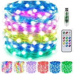 TOLYPPLG Colored Fairy Lights with Remote and Timer, 33Ft 100 LED Waterproof 12 Colors Changing USB Fairy String Lights for Craft Bedroom Indoor Christmas Wedding Outfits