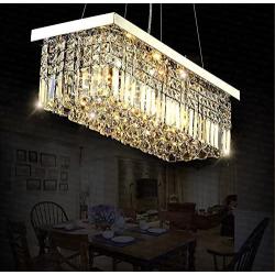 7PM W40'' x D10'' Modern Rain Drop Rectangle Clear K9 Crystal Chandelier Pendant Lamp Lighting Fixture 8 Lights for Dining Living Bedroom Room (Chrome Frame)