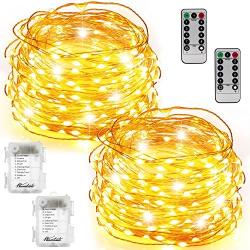 Warmtaste String Lights 2 Set 100 LED Christmas Fairy Lights with Remote Control(Timer), 33ft String Waterproof Copper Wire, Decor Rope Lights for Bedroom,Patio,Garden,Parties,Wedding(Warm White)