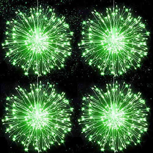 Bcga 4 Packs Firework Lights Copper Wire LED Lights, 8 Modes Dimmable String Fairy Lights with Remote Control, Waterproof Hanging Starburst Lights for Parties,Home,Christmas Outdoor Decoration, Green