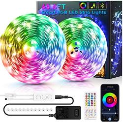 65.6ft LED Strip Lights Bluetooth, Ultra-Long Smart RGB LED Light Strip Music Sync 600 LEDs 5050 SMD Color Changing LED Strip Lights with 40 Keys IR Remote for Bedroom Kitchen Under Cabinet(2x32.8FT)