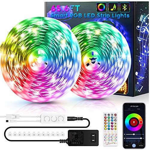 65.6ft LED Strip Lights Bluetooth, Ultra-Long Smart RGB LED Light Strip Music Sync 600 LEDs 5050 SMD Color Changing LED Strip Lights with 40 Keys IR Remote for Bedroom Kitchen Under Cabinet(2x32.8FT)