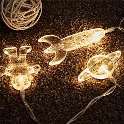 50 LED Childrens Room LED String Light Astronaut Spaceship Rocket Pendants Holiday Party Lights Wall Window Nursery or Kids room Decor Wedding Around the Garden Party Patio Christmas (Warm White)