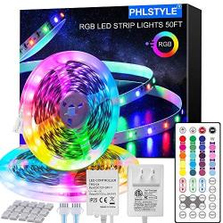 LED Strip Lights 50FT,RGB Color Changing LED Light Strips Flexible DIY, with 44 Keys IR Remote Controller LED Strips 2835, LED Lights for Bedroom, Kitchen, Party, Hallowen, Christmas(2 X 25FT/7.5m)