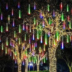 Solar Light Outdoor,MUEQU Waterproof Christmas String Lights Solar LED Meteor Shower Rain Lights Falling Raindrop Light 8Tubes 288LED Fairy Lights for Xmas Tree Garden Party Decor (Multicolor)