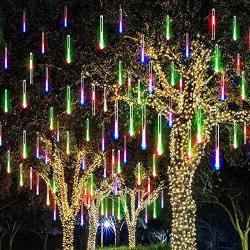 Solar Light Outdoor,MUEQU Waterproof Christmas String Lights Solar LED Meteor Shower Rain Lights Falling Raindrop Light 8Tubes 288LED Fairy Lights for Xmas Tree Garden Party Decor (Multicolor)