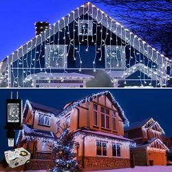 Icicle Lights Outdoor Christmas Lights 400 LED String Lights Curtain Fairy Light with 75 Drops, 33ft 8 Modes Decor for Christmas Thanksgiving Halloween, Cool White