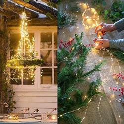 String Lights Christmas/ Starry Lights 220 LEDs Waterfall Vine String Lights Battery Operated Copper Wire Branch Lights with Remote Timer for Garden OutdoorTree Decorative (Warm White)