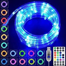 LED Rope Lights Outdoor 16 Colors , 33ft 100 LED Fairy String Lights, Changing Twinkle Lights with Remote USB Powered,Waterproof Clear Tube LED Rope Lights for Wedding,Garden,Party, Christmas Tree