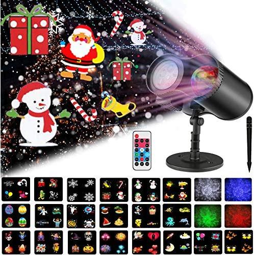 Christmas Projector Lights, 2-in-1 Ocean Wave and Moving Patterns LED Projector with 20 Slides, Waterproof Indoor Outdoor Projectors for Home, Garden, Holiday, Xmas, Party