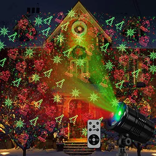 Christmas Laser Lights Outdoors Mini Projector Light Waterproof Led Star Show Decorations for Xmas Home House Yard Garden Patio Wall Indoor Decor, Red and Green with Wireless Remote Christmas Lights