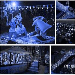 Hezbjiti 8 Modes LED Icicle Lights,65.6 FT 640 LED 120 Drops Fairy String Lights Plug in Extendable Curtain Light String Christmas Lights for Bedroom Patio Yard Garden Wedding Party (Blue)