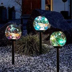 Molice Solar Lights Outdoor 3 Pack Solar Globe Lights Waterproof Decorative Solar Landscape Path Light for Yard,Patio,Walkway-Color Changing