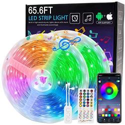 65.6ft LED Light Strips,20m RGB Flexible Music Sync Color Changing APP Control Bright 5050 LEDs Tape Lights with Remote for Home Lighting, Kitchen,Bedroom, TV, Ceiling, Cupboard,Bar Decoration